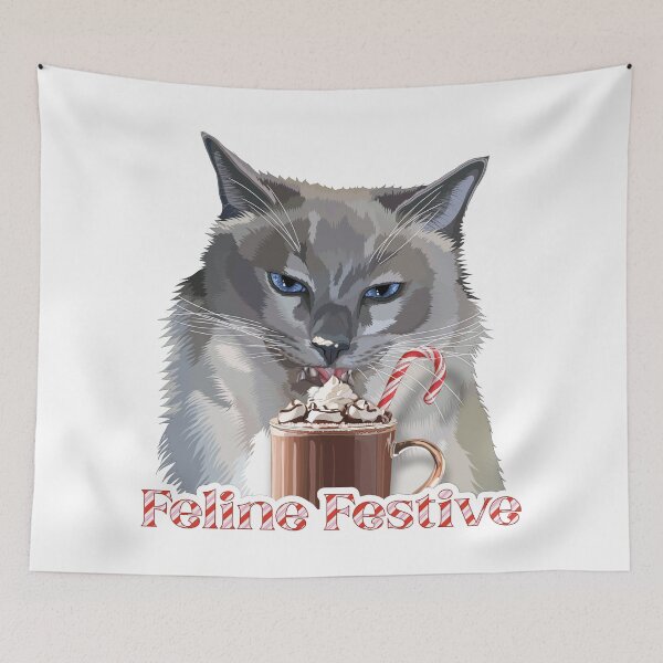 Item preview, Feline Festive Cat Drinking Candy Cane Hot Chocolate designed and sold by Carleah Unique.