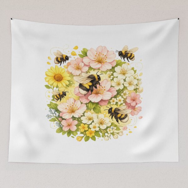 Item preview, Spring Bee Design – Bumblebees & Blossoms in Pastel | Nature T-Shirt Motif designed and sold by CoolContent Factory.