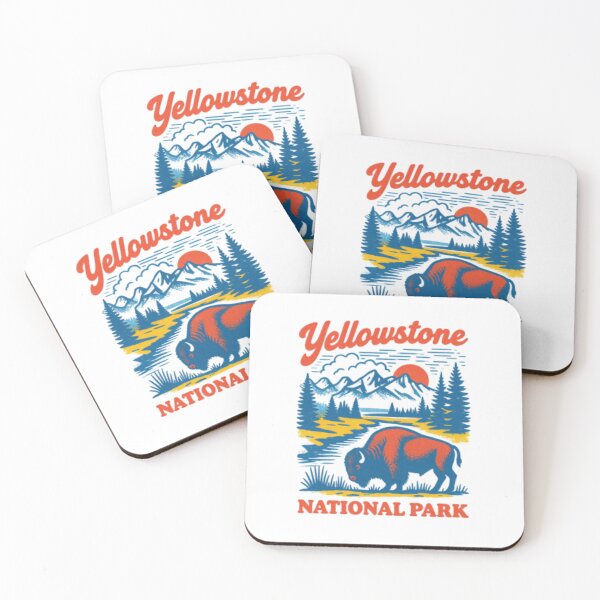 Item preview, Yellowstone National Park Bison — Retro Mountain Landscape Illustration designed and sold by HBDStudio.