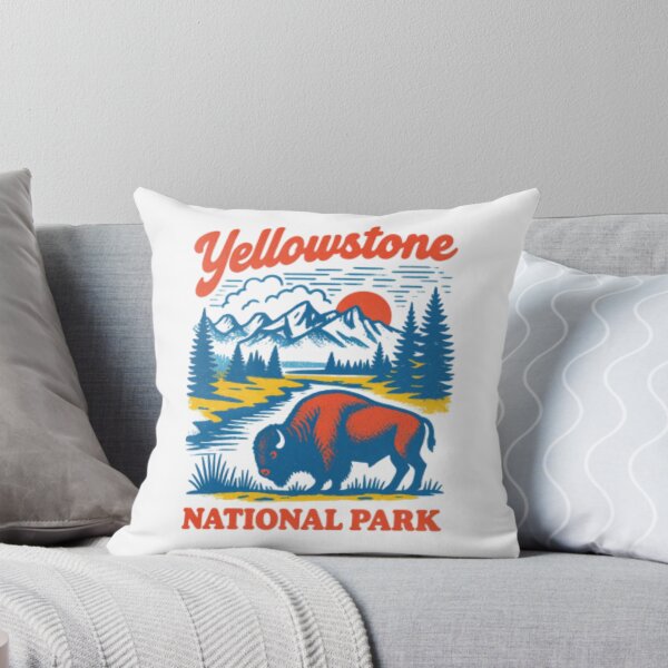 Item preview, Yellowstone National Park Bison — Retro Mountain Landscape Illustration designed and sold by HBDStudio.