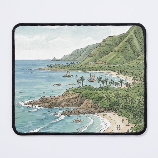 Item preview, The Topographical Antidote: Maliu Point, Hawai'i – Vintage Tropical Travel Art Print designed and sold by FreiherrPK.