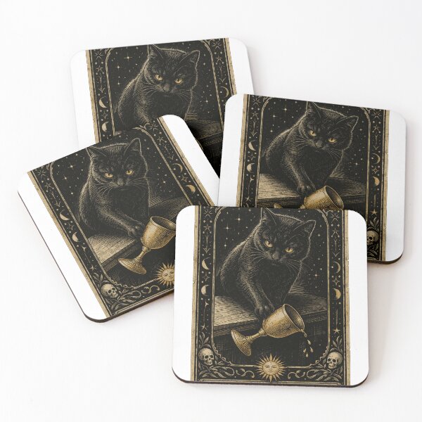 Item preview, The Mischief Tarot Card – Black Cat Vintage Occult Illustration designed and sold by GenArtWear.