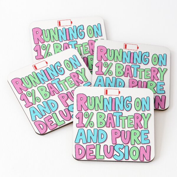 Item preview, unning On 1% Battery And Pure Delusion | Funny Low Energy Exhausted Gift | Bold Neon Sarcastic Humor designed and sold by therealkbyers.