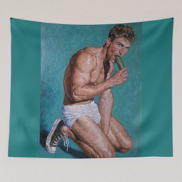 Item preview, The Cucumber Conundrum - Man eating cucumber designed and sold by gayishdesign.