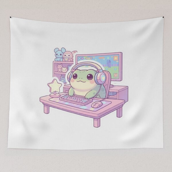 Item preview, Kawaii Gamer Frog Aesthetic – Cute Pastel Gaming Setup Design designed and sold by DesignNovaCo.