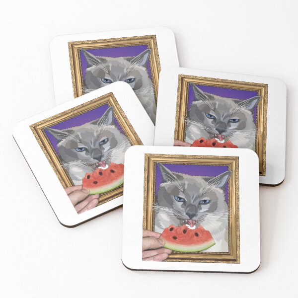 Item preview, Surreal Portrait of a Cat Eating Watermelon designed and sold by Carleah Unique.