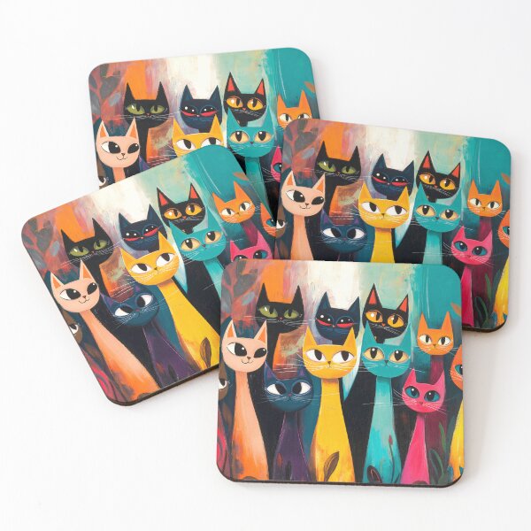 Aperçu de l'œuvre Colorful Cat Collective – Whimsical Modern Art Print créée et vendue par Artixshopy98.