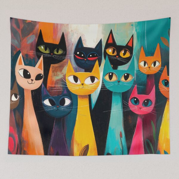 Aperçu de l'œuvre Colorful Cat Collective – Whimsical Modern Art Print créée et vendue par Artixshopy98.