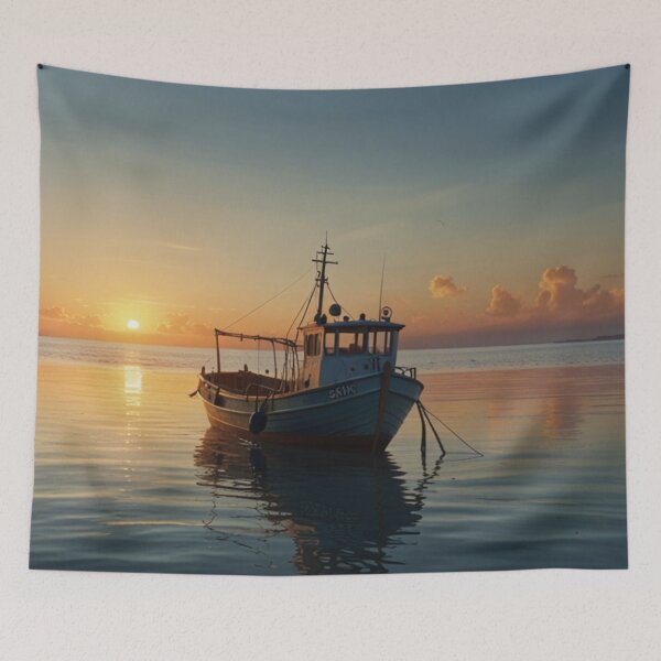 Item preview, Peace at dawn – a boat on a golden sea designed and sold by Izabela Włodarczyk.