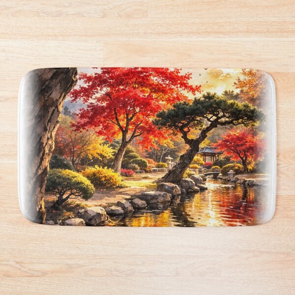 Item preview, Autumn Reflection Garden – Red Maple Trees and Golden Water designed and sold by TopHatCreations.
