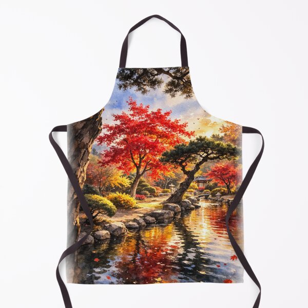 Item preview, Autumn Reflection Garden – Red Maple Trees and Golden Water designed and sold by TopHatCreations.