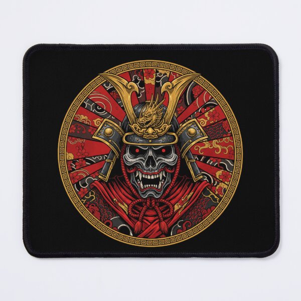Item preview, Samurai Skull Oni Mask Circle Design – Japanese Warrior Helmet with Red Sun & Sakura Art designed and sold by LavinyArt.