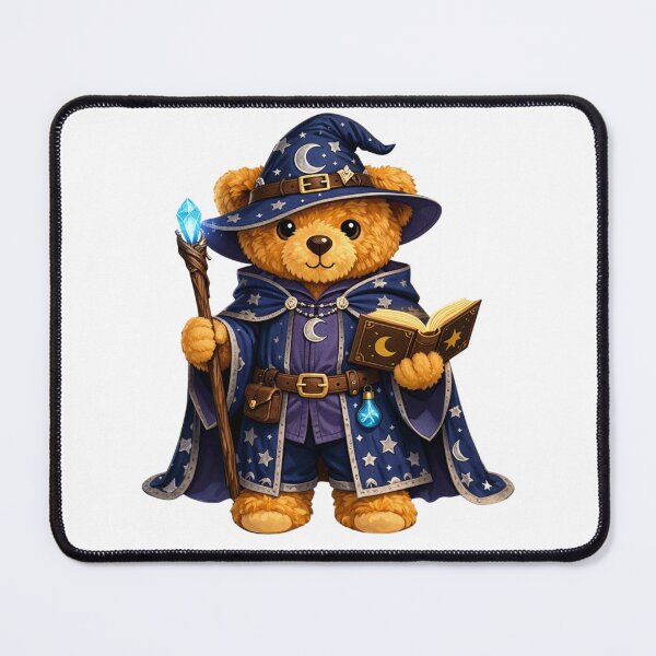 Item preview, Cute Whimsical Wizard Teddy Bear with Magic Staff and Spell Book Illustration designed and sold by CuteBear87.