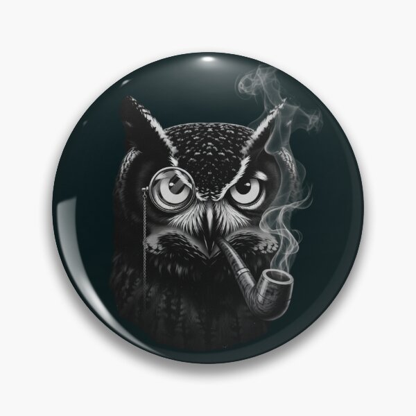 Item preview, Wise Owl With Monocle And Pipe Black And White Vintage Style Art designed and sold by Syrupulse.