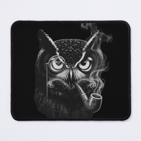 Item preview, Wise Owl With Monocle And Pipe Black And White Vintage Style Art designed and sold by Syrupulse.