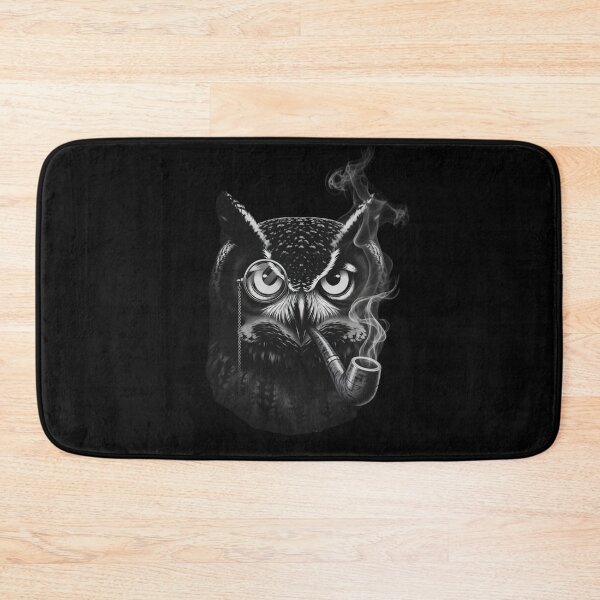 Item preview, Wise Owl With Monocle And Pipe Black And White Vintage Style Art designed and sold by Syrupulse.