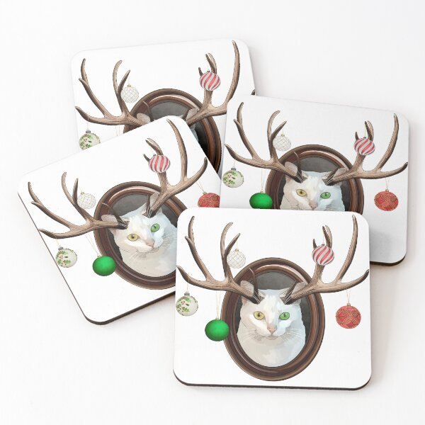 Item preview, Festive White Catalope Portrait with Christmas Ball Ornaments designed and sold by Carleah Unique.