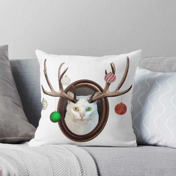 Item preview, Festive White Catalope Portrait with Christmas Ball Ornaments designed and sold by Carleah Unique.