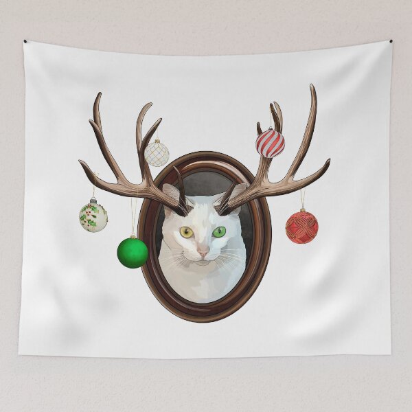 Item preview, Festive White Catalope Portrait with Christmas Ball Ornaments designed and sold by Carleah Unique.