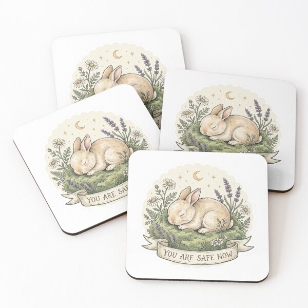 Item preview, You Are Safe Now Sleeping Rabbit Lavender Cottagecore Mental Health Sticker designed and sold by AlexBloomStudio.