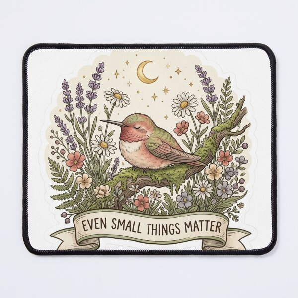 Item preview, Even Small Things Matter Hummingbird Lavender Cottagecore Mental Health Sticker designed and sold by AlexBloomStudio.