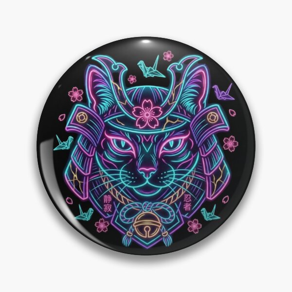 Item preview, Neon Samurai Cyber-Cat: Japanese Tradition Meets Future designed and sold by Wild Hare.