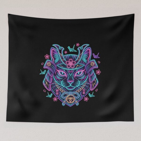 Item preview, Neon Samurai Cyber-Cat: Japanese Tradition Meets Future designed and sold by Wild Hare.