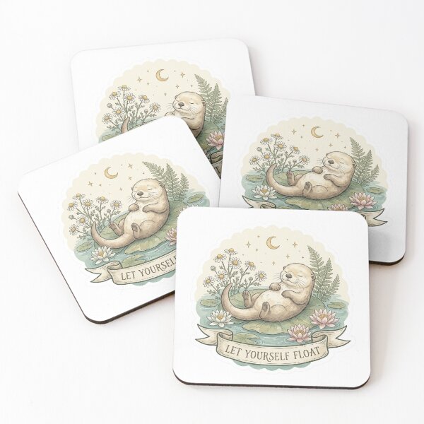 Item preview, Let Yourself Float Sleeping Otter Lily Pad Cottagecore Mental Health Sticker designed and sold by AlexBloomStudio.