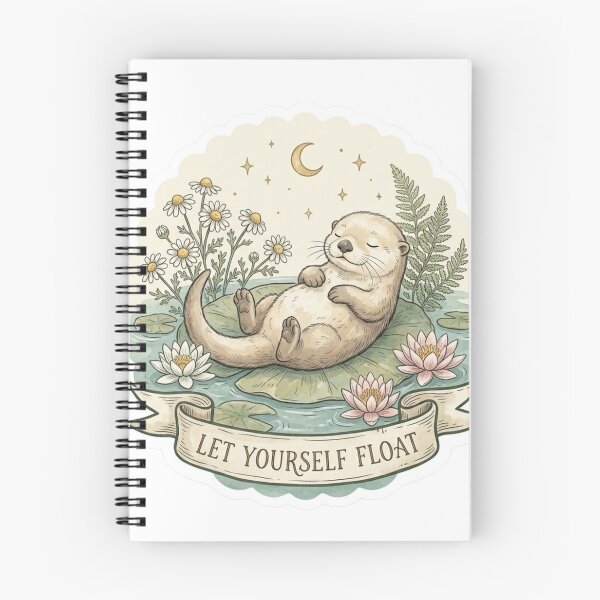 Item preview, Let Yourself Float Sleeping Otter Lily Pad Cottagecore Mental Health Sticker designed and sold by AlexBloomStudio.