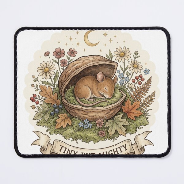 Item preview, Tiny But Mighty Sleeping Mouse Walnut Cottagecore Mental Health Sticker designed and sold by AlexBloomStudio.