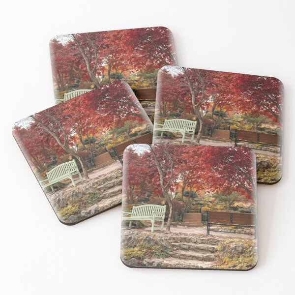 Item preview, Red Maple Autumn Garden – Peaceful Park Bench Landscape designed and sold by TopHatCreations.