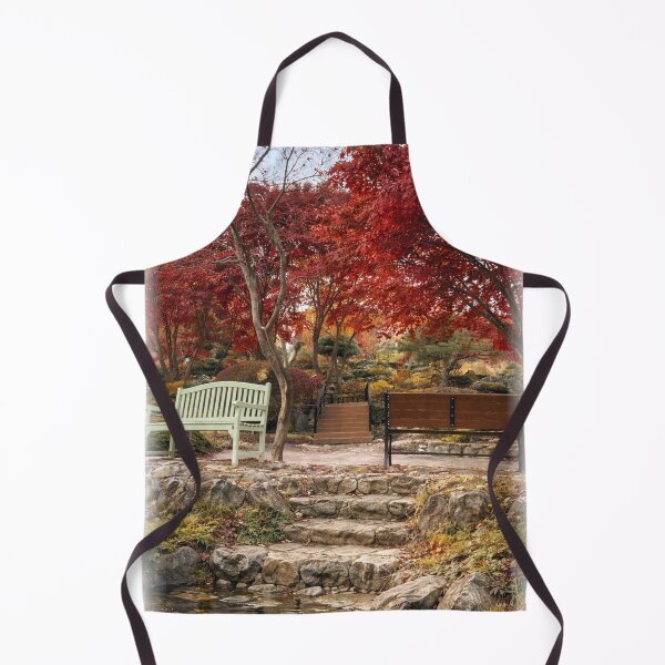 Item preview, Red Maple Autumn Garden – Peaceful Park Bench Landscape designed and sold by TopHatCreations.