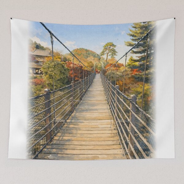 Item preview, Peaceful Suspension Bridge Landscape – Scenic Mountain View designed and sold by TopHatCreations.