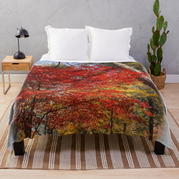 Item preview, Sunlit Red Maple Trees – Colorful Autumn Forest Scene designed and sold by TopHatCreations.
