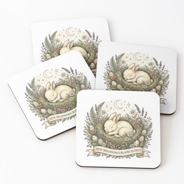 Item preview, Sleeping Rabbit New Beginnings Bloom Slowly Cottagecore Easter Sticker designed and sold by AlexBloomStudio.