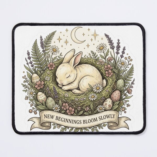 Item preview, Sleeping Rabbit New Beginnings Bloom Slowly Cottagecore Easter Sticker designed and sold by AlexBloomStudio.