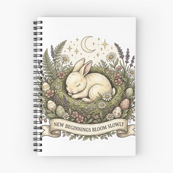 Item preview, Sleeping Rabbit New Beginnings Bloom Slowly Cottagecore Easter Sticker designed and sold by AlexBloomStudio.
