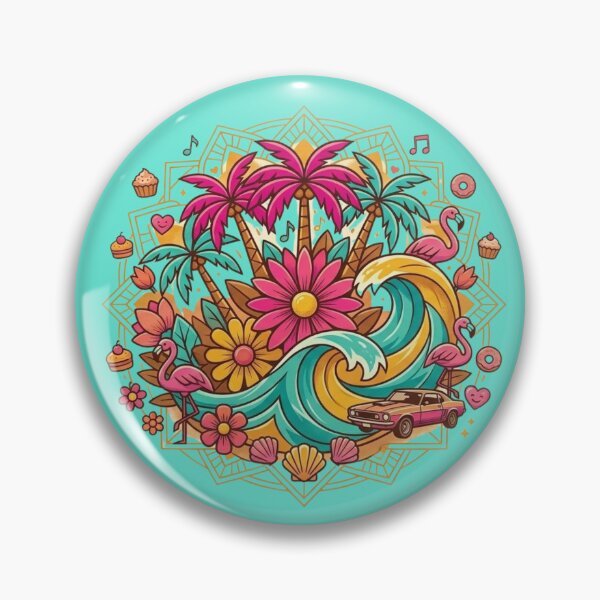 Item preview, Retro Summer Paradise: Tropical Mandala with Muscle Car & Flamingos designed and sold by Wild Hare.