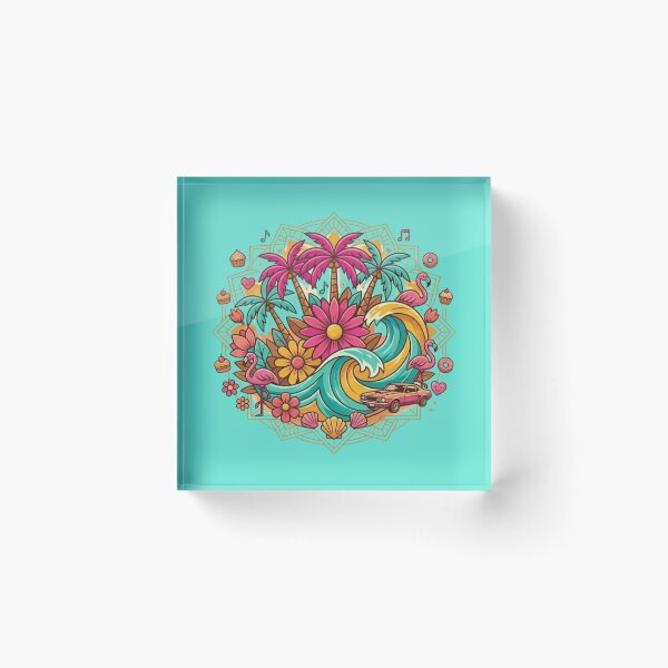 Item preview, Retro Summer Paradise: Tropical Mandala with Muscle Car & Flamingos designed and sold by Wild Hare.