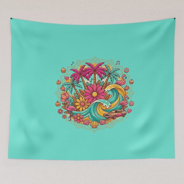 Item preview, Retro Summer Paradise: Tropical Mandala with Muscle Car & Flamingos designed and sold by Wild Hare.