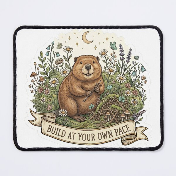 Item preview, Beaver Build At Your Own Pace Cottagecore Mental Health Sticker designed and sold by AlexBloomStudio.