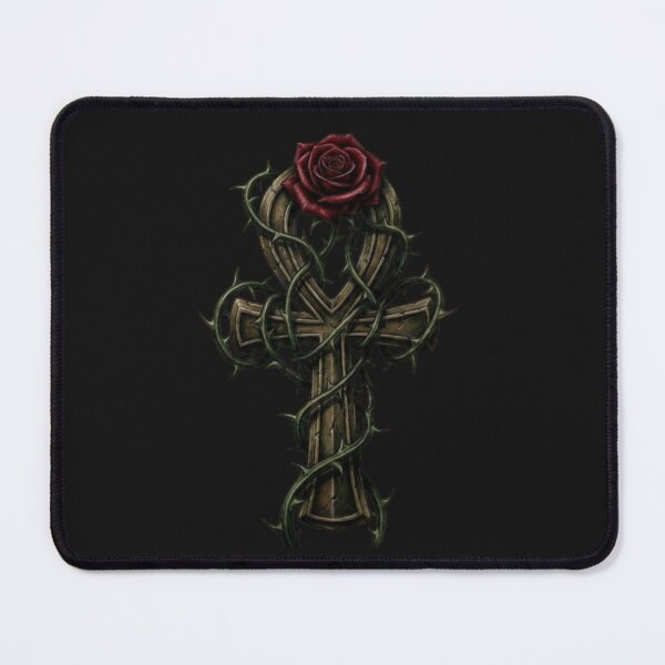 Item preview, Gothic Ankh Cross with Thorn Vines and Red Rose designed and sold by LIVE_FREE.