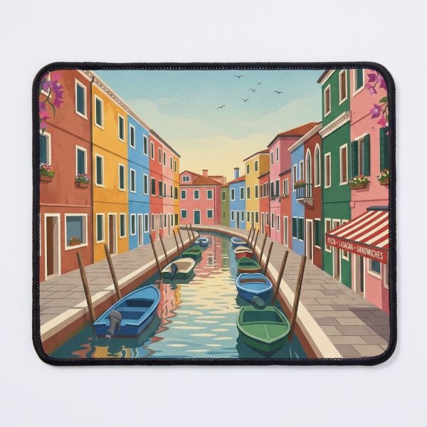 Item preview, Murano Venice Italy Vintage Travel Illustration – Colorful Canal & Sun-Drenched Architecture designed and sold by varunmav.