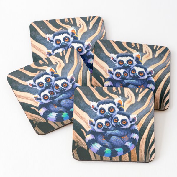 Item preview, Neon Jungle Huddle: Three Lemurs on Zebra Print Art designed and sold by chihuahuashower.