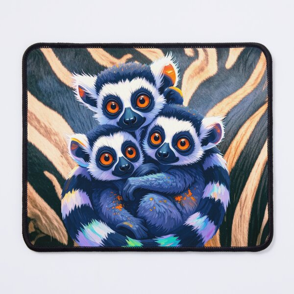 Item preview, Neon Jungle Huddle: Three Lemurs on Zebra Print Art designed and sold by chihuahuashower.