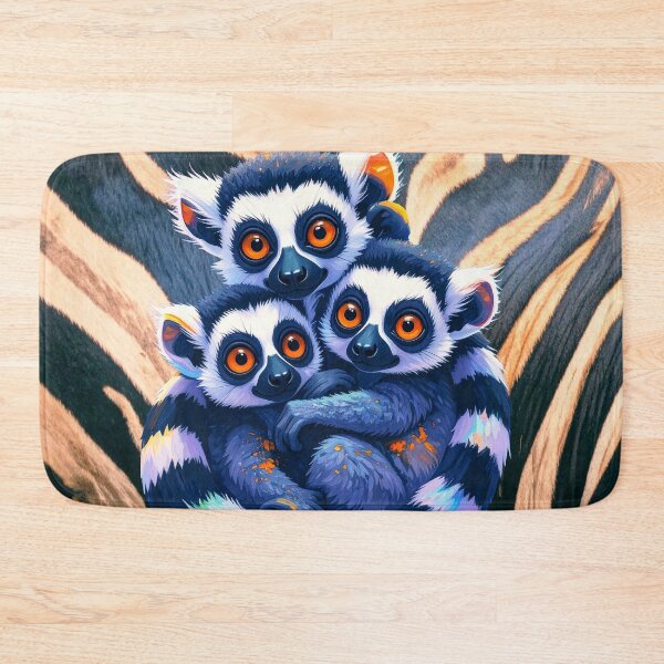 Item preview, Neon Jungle Huddle: Three Lemurs on Zebra Print Art designed and sold by chihuahuashower.