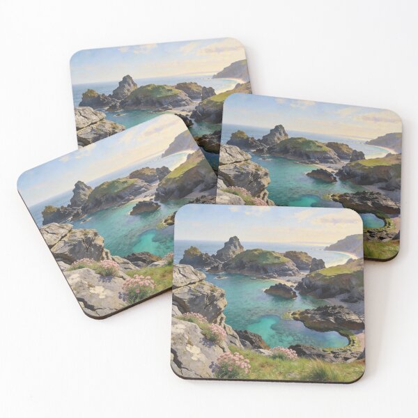 Item preview, Kynance Cove Painting – Cornwall Coastal Seascape Art Print designed and sold by QuietCanvasArtworks.