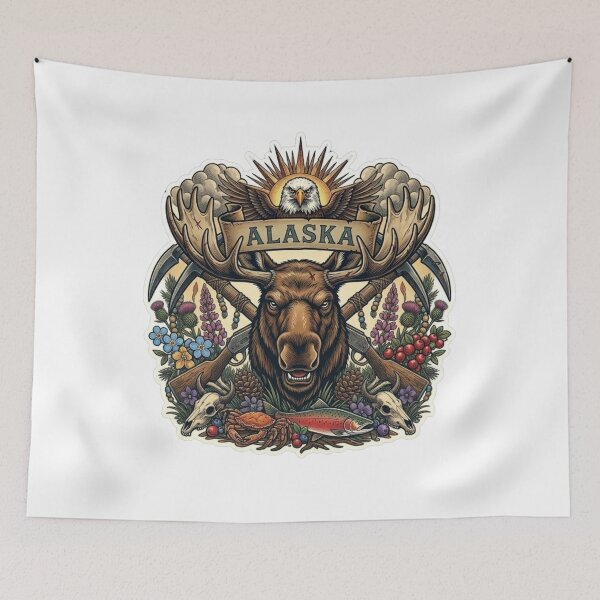 Item preview, Alaska Last Frontier Neo-Traditional Tattoo Alaska Moose Miner T-Shirt designed and sold by VibeStudios268.