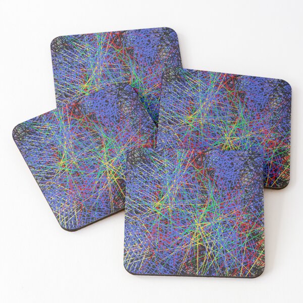 Item preview, Neural fireworks abstract blue red yellow green black lines design designed and sold by Susanna Schorr.