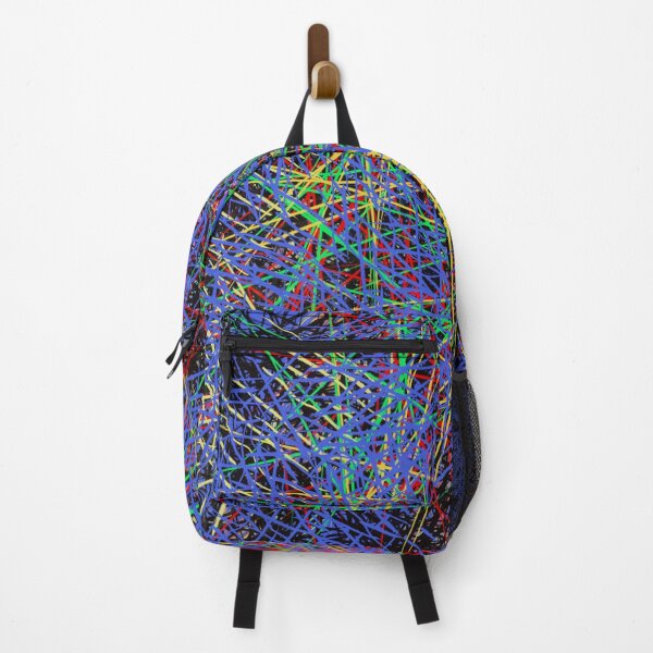 Item preview, Neural fireworks abstract blue red yellow green black lines design designed and sold by Susanna Schorr.